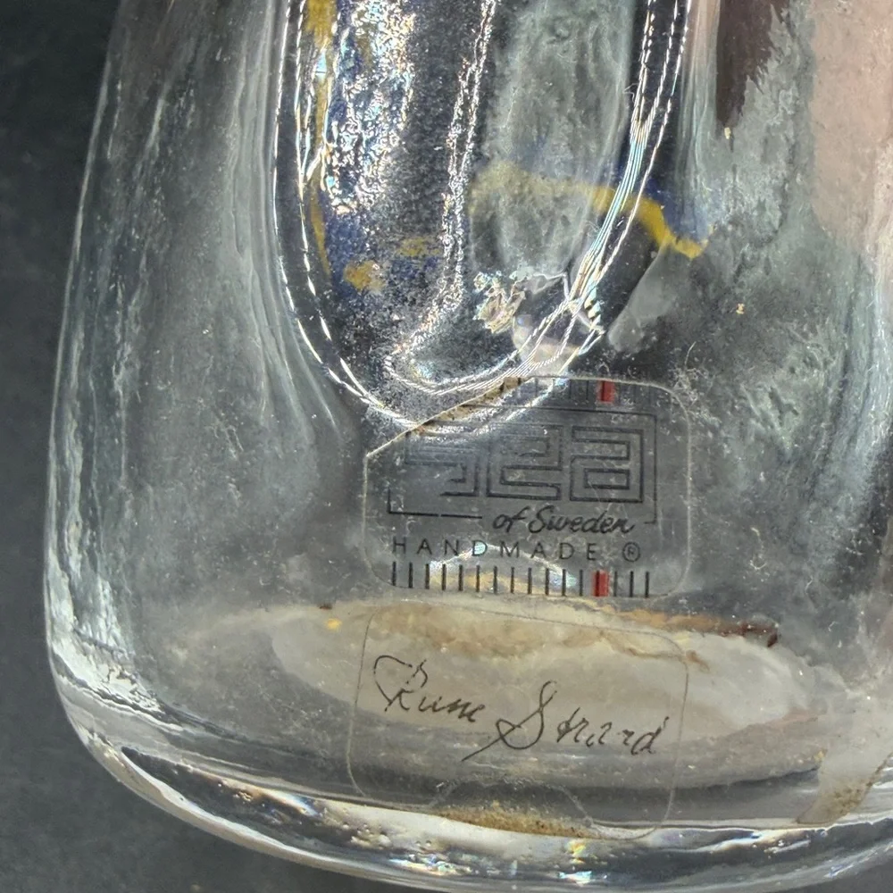 SEA Glasbruk Sweden Vintage Clear Glass Bag Sack Vase Pinched Neck, Labeled